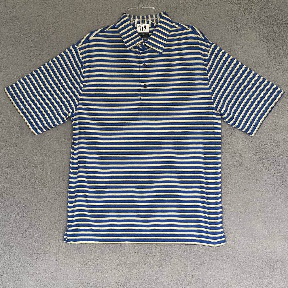 Greg Norman Fishing Polo Shirt Men Sz Small Stripped Yellow/Blue Golf PullOver